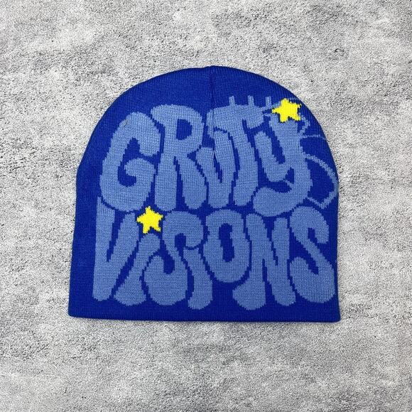y2k 2000s grunge gothic spiderweb blue Grvty visions beanie - Picture 1 of 6